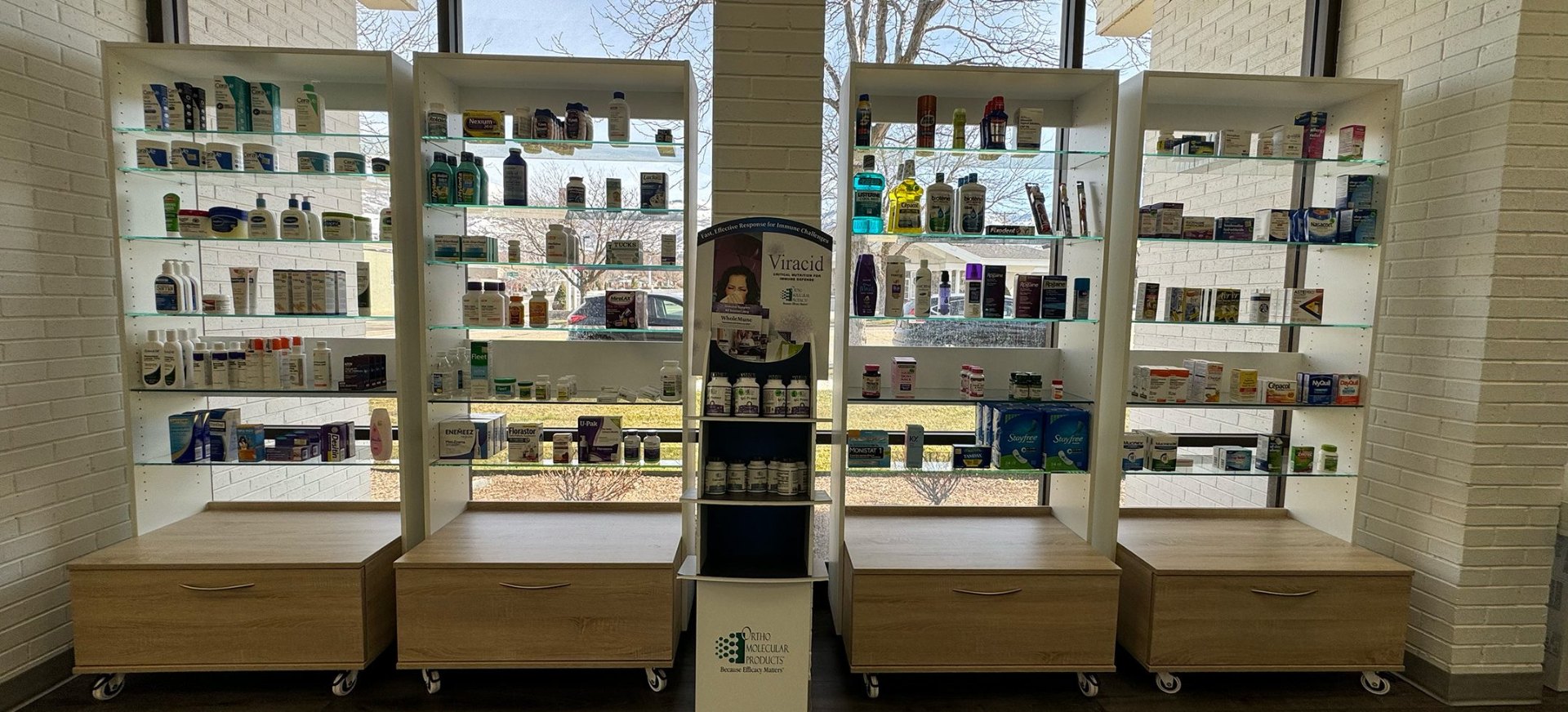 Pharmacy supplement shelves